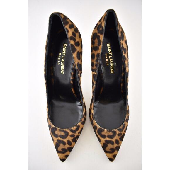 Yves Saint Laurent YSL Logo Opyum Opium 110 Black Brown Leopard Heel Pump 38 - Picture 7 of 12